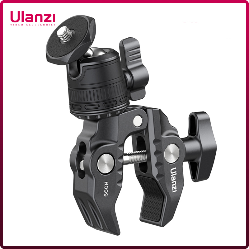 Super Braçadeira Ulanzi R099 com 360 °   Mini cabeça esférica braçadeira de liberação rápida suporte tripé montagem clipe de parafuso 1/4 para câmera Gopro DSLR