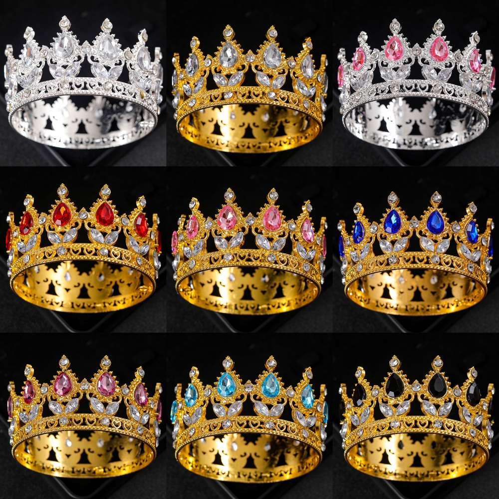 Tiaras e coroas de cristal redondas barrocas, strass, baile, diadema, coroa, casamento, acessórios para cabelo, joias, coroa, presente