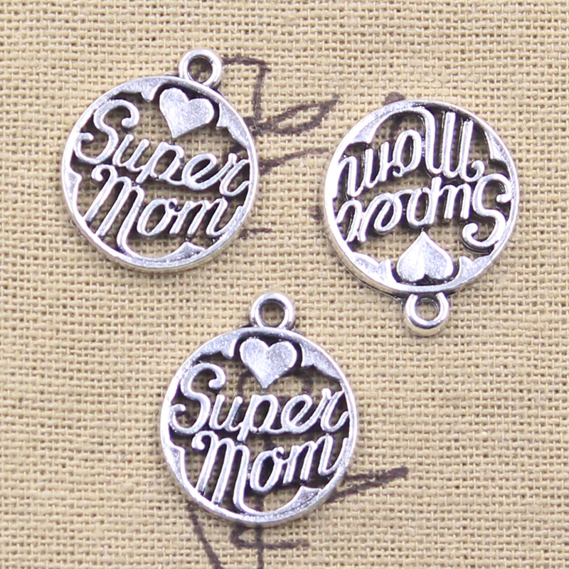 15 stücke Charms Herz Super Mutter 21x18mm antike silberne Farbe Anhänger DIY Handwerk machen Ergebnisse handgemachten tibetischen Schmuck
