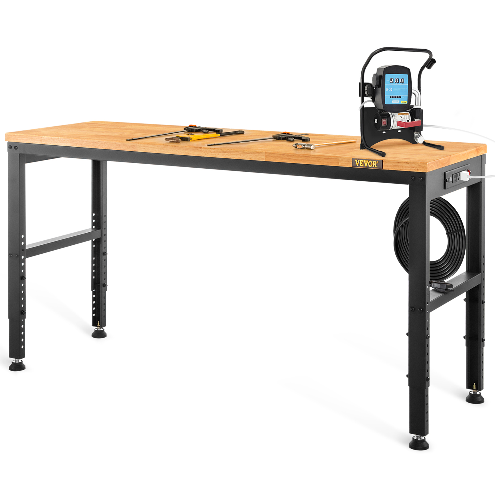 SucceBuy Établi de garage réglable de 2000 lb, table de travail de 48/61 po de longueur x 20 po de largeur avec hauteur de 28,3 à 38,1 po et plateau en bois dur pour le bureau et la maison