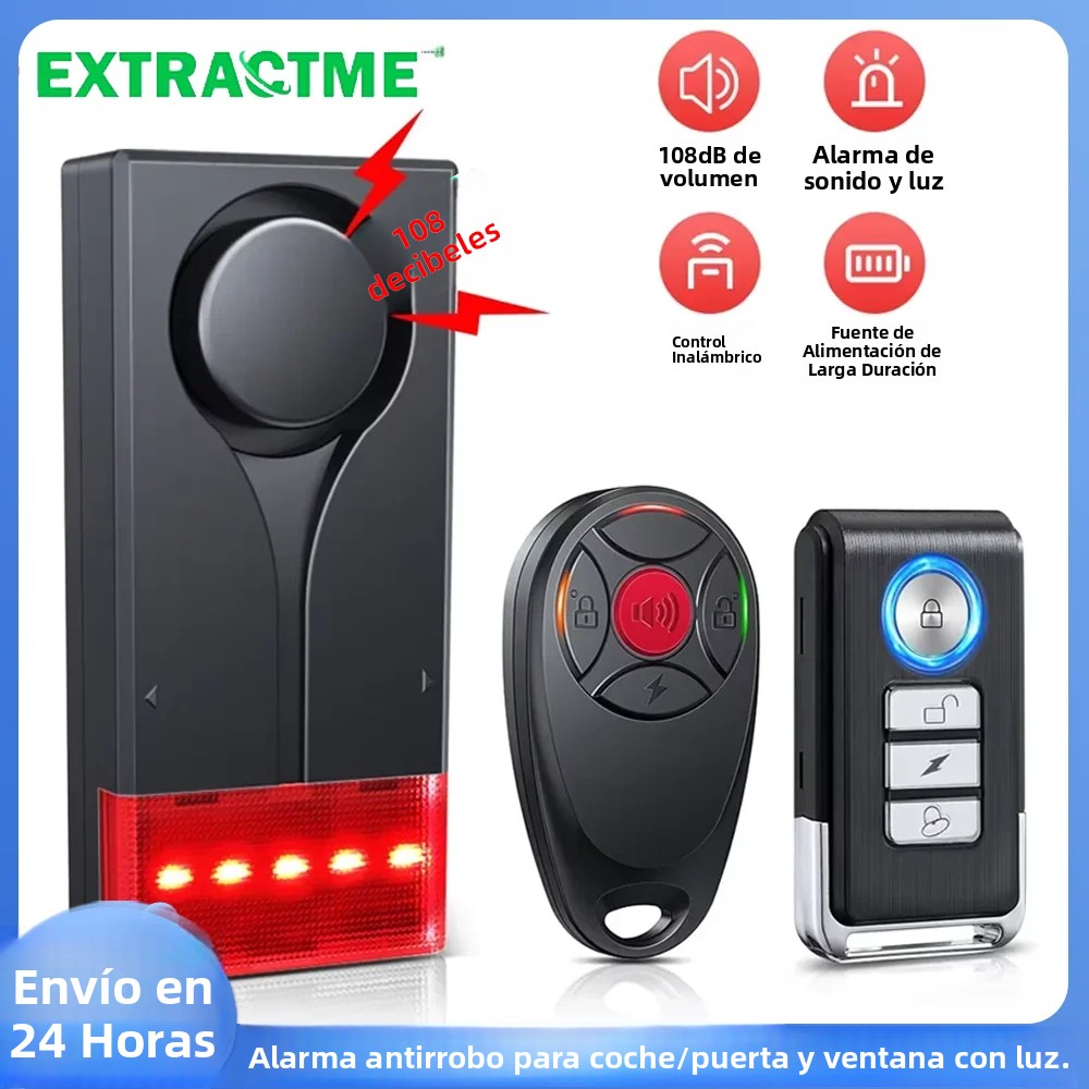 Extractme 108dB alarma antirrobo alarma de vibración inalámbrica con Control remoto alarma de puerta y ventana sistema de seguridad de alarma de coche