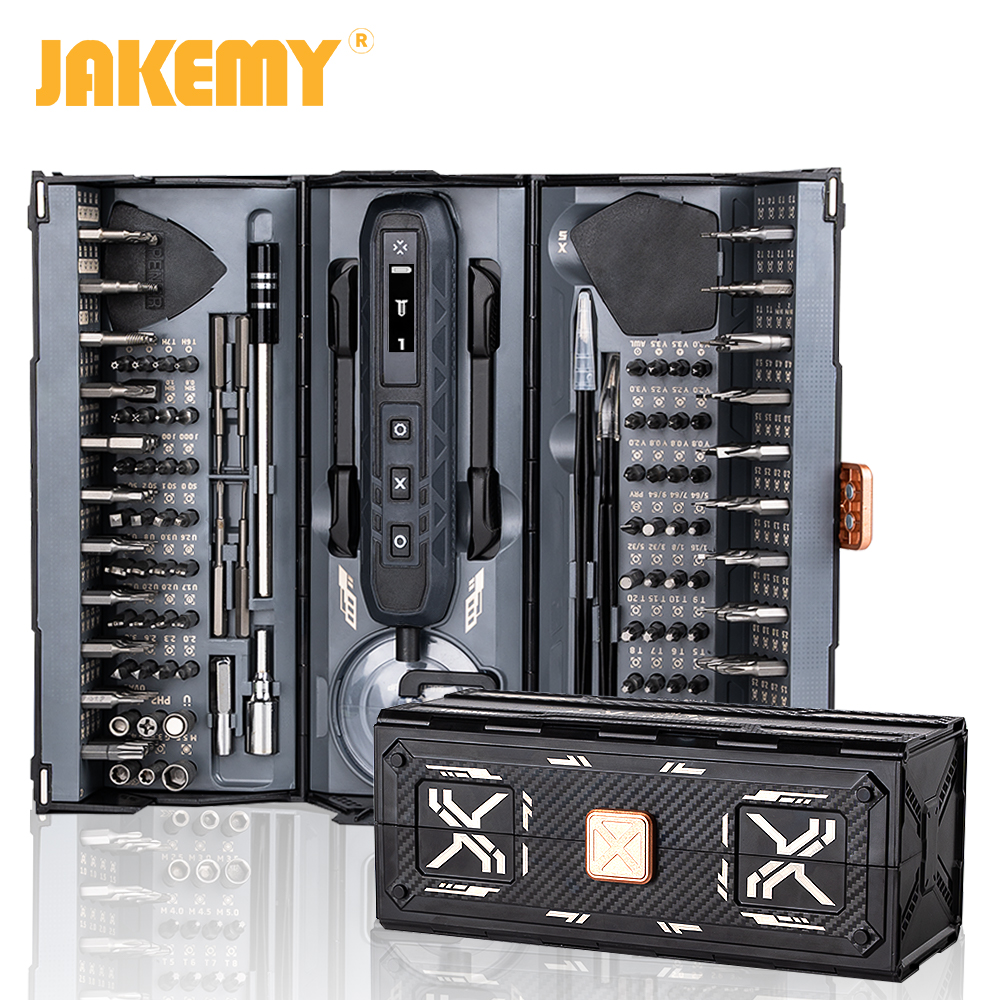 Jakemy 180in1 conjunto de chave de fenda elétrica sem fio de precisão preta, kit de reparo multifuncional de bits magnéticos para laptop/telefone/óculos