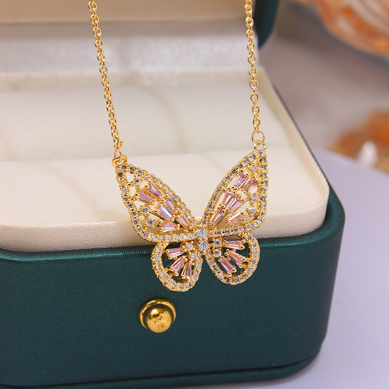 New Sight Aksesori Fashion Liontin & Kalung Kupu-kupu Kristal untuk Wanita Kalung Choker Rantai Zirkonia Elegan