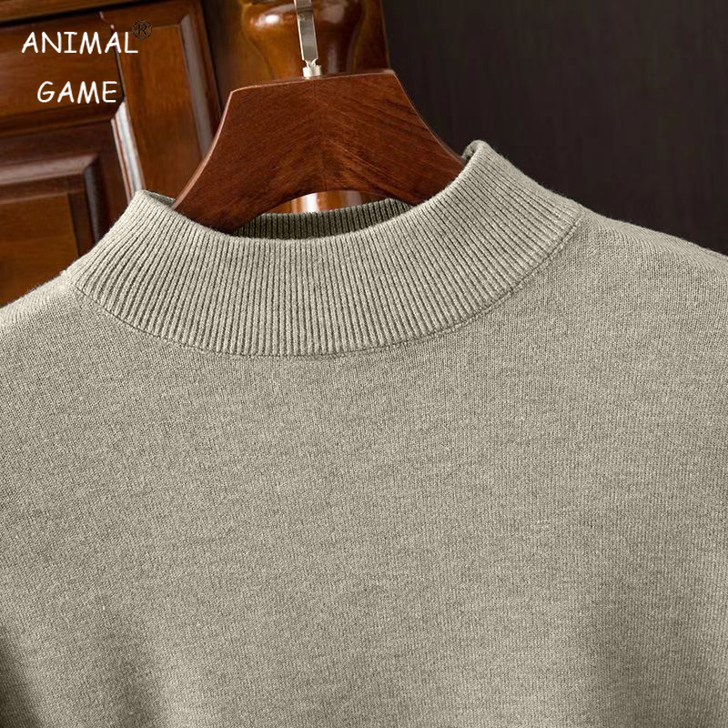 Outono masculino mock gola alta malhas camisola ao ar livre meio pescoço cor sólida pulôver streetwear inverno quente camisola de malha