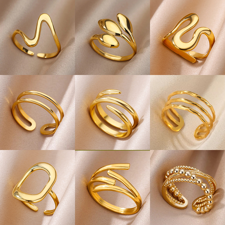Anillos de acero inoxidable 316L para mujer, anillo abierto geométrico multicapa de Color dorado, joyería estética de boda Vintage resistente al agua, regalo