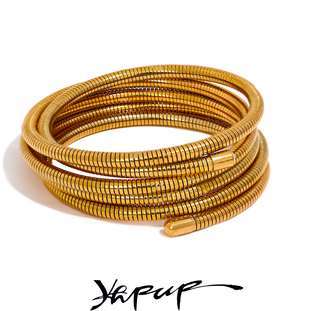 Yhpup aço inoxidável empilhável multi-camada envoltório braço pulseira de metal elástico à prova dwaterproof água moda unissex jóias das mulheres dos homens