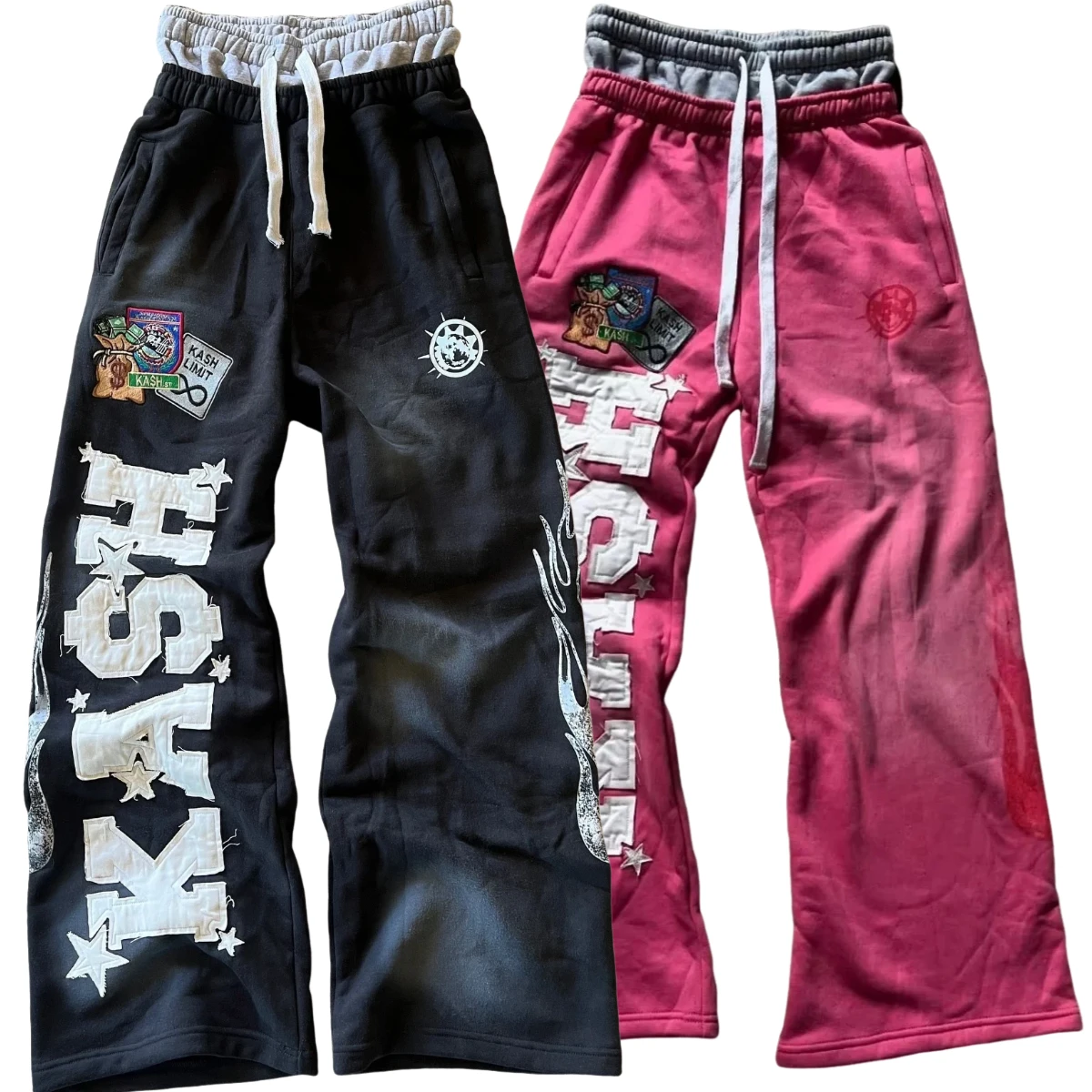 Amerykańskie spodnie Y2K, szerokie spodnie dresowe z naszywkami z literami, retro, dwuwarstwowe, męskie, hip-hopowe, gotyckie, z elastyczną talią, spodnie do joggingu, codzienne.