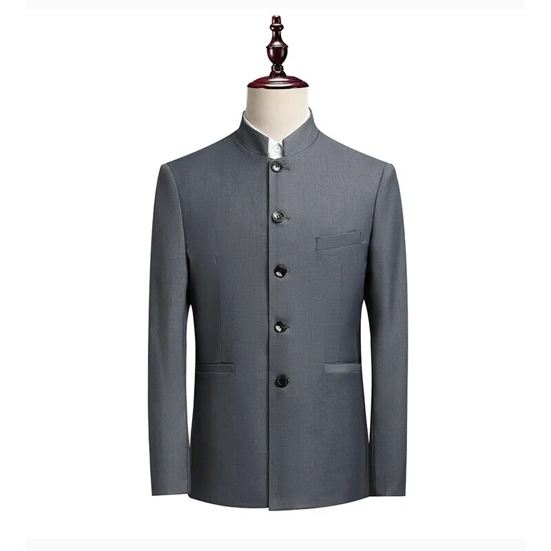 Blazer para hombre, moda de caballero, negocios, adelgazante, traje Zhongshan para exteriores, chaqueta informal con cuello levantado para anfitrión de banquete a la moda para boda