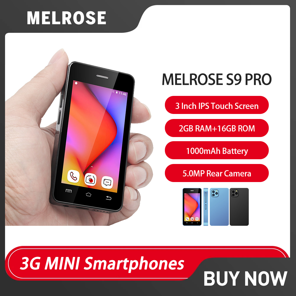 Melrose S9 Pro Super Mini teléfonos 3 pulgadas Ultra delgado Quad Core 2GB + 16GB teléfono móvil 5MP 1000mAh 3G Mini teléfono inteligente compacto Android