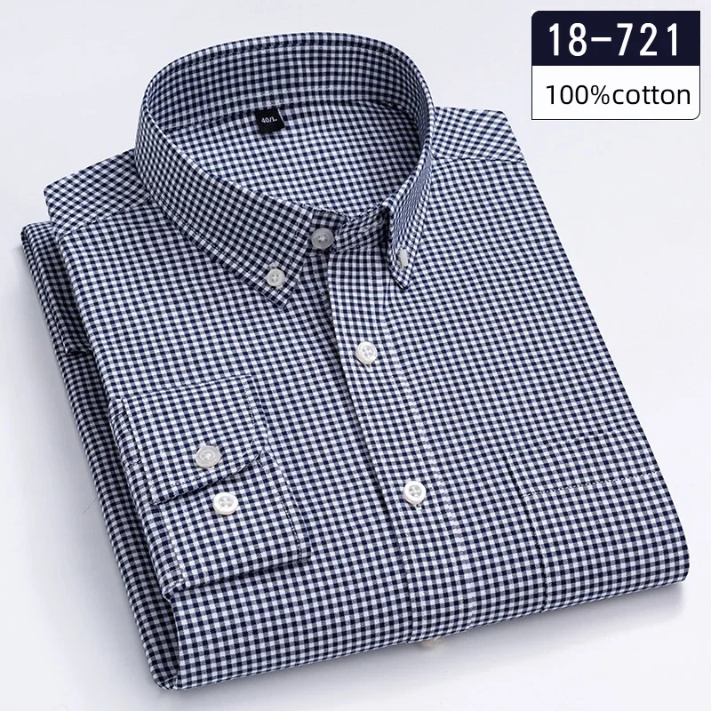 Neu im Hemd von hochwertigen Langarmhemden aus 100 % Baumwolle für Herren, schmale Passform, lässige, weiche, karierte Oberteile, Sligle-Taschen-Hahnentritt-Kleidung
