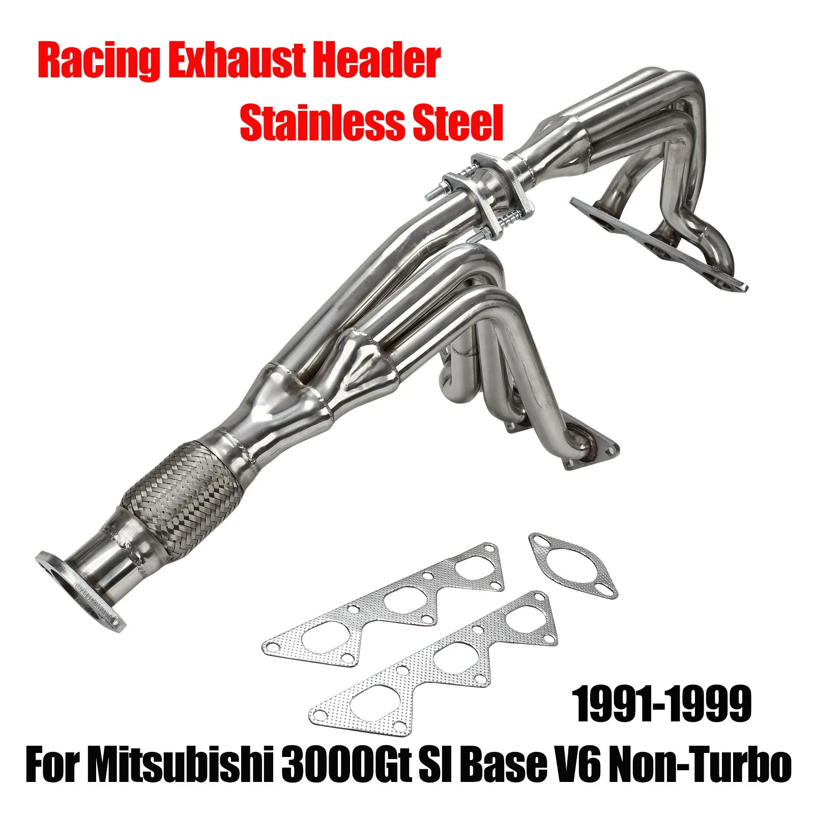 Kolektor wydechowy ze stali nierdzewnej srebrny do kolektorów wydechowych Mitsubishi 3000GT Stealth DOHC V6 91-99