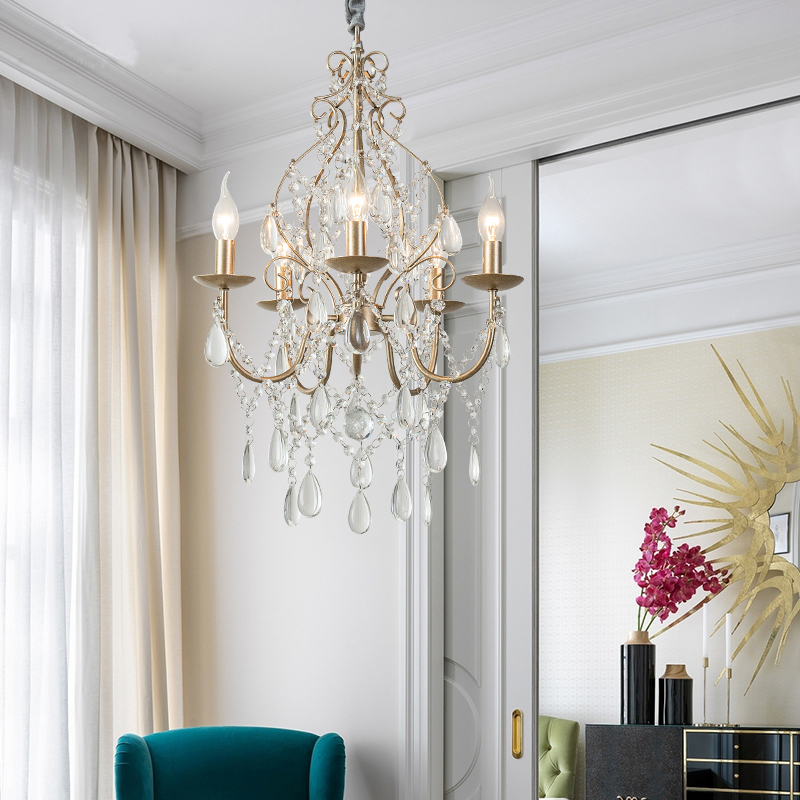 Retro Silver Crystal Chandelier Light Luxury Hanging Light Fixtures Suspension LED Lustres Home Lighting