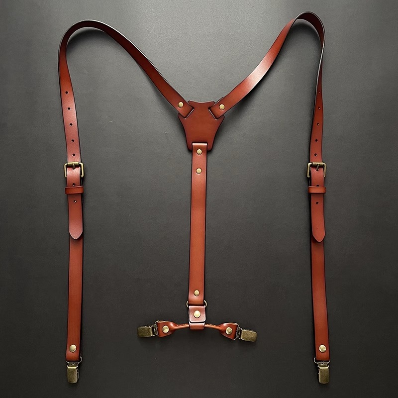 Suspensórios de couro masculinos, 2*115cm, 4 clipes, costas em y, suspensórios retrô, suspensórios ajustáveis, calças femininas, acessórios de vestuário