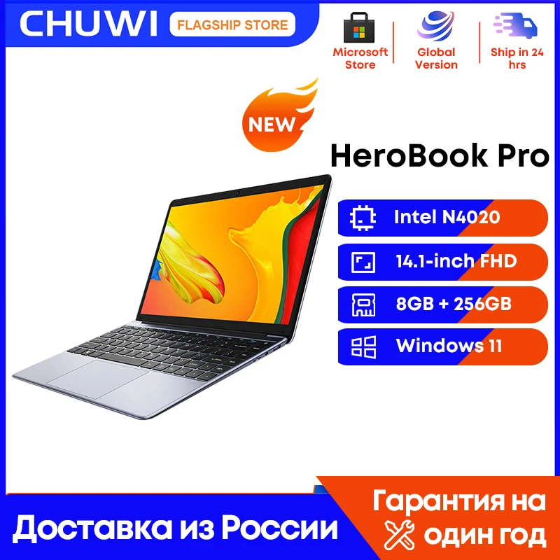 Laptop CHUWI HeroBook Pro 8 GB RAM 256 GB SSD Intel Celeron N4020 Dwurdzeniowy 14,1-calowy ekran IPS Windows 11 NoteBook Laptopy
