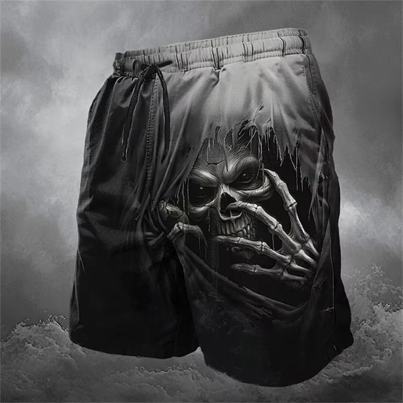Nuevos pantalones cortos de playa con diseño de calavera para hombre, traje de baño informal y cómodo, pantalones cortos de verano estilo hip-hop, pantalones cortos informales de secado rápido a la moda