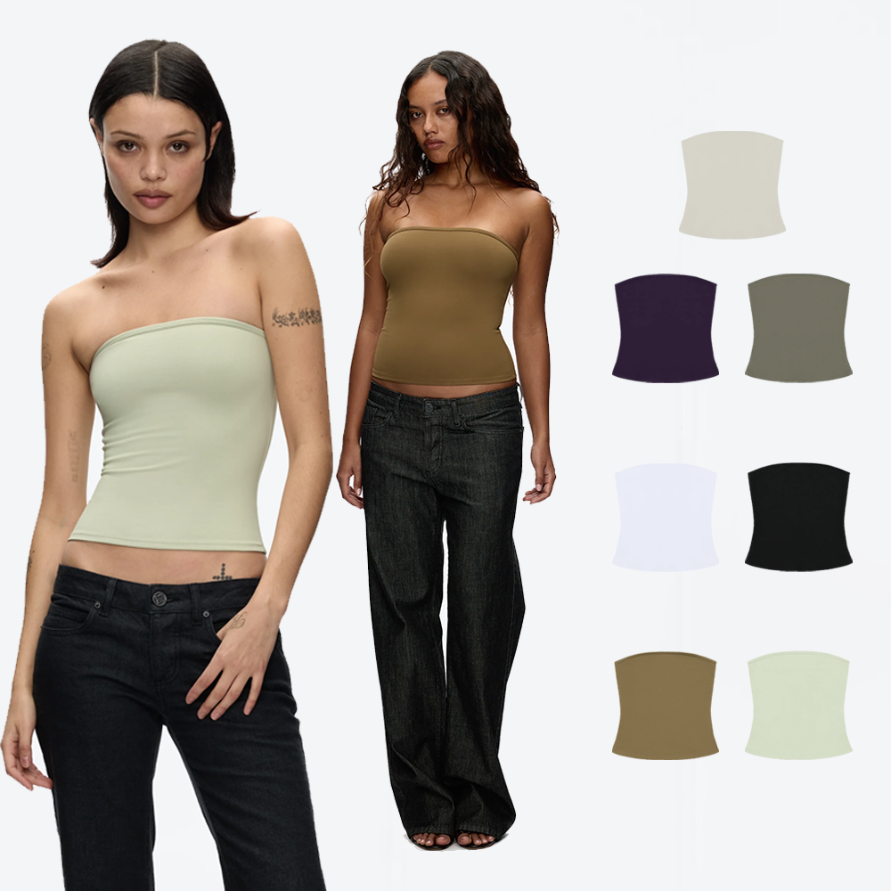 Top a tubino senza spalline da donna, abbigliamento interno elastico e aderente, disponibile in più colori, top sexy, maglietta base elastica e aderente che stringe in vita, stile versatile