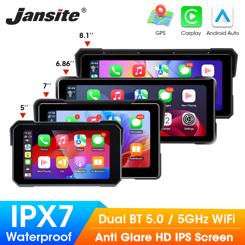Jansite Moto écran d'affichage Carplay Moto Navigation Portable tableau de bord numérique Motobike Android Auto étanche BT moniteur