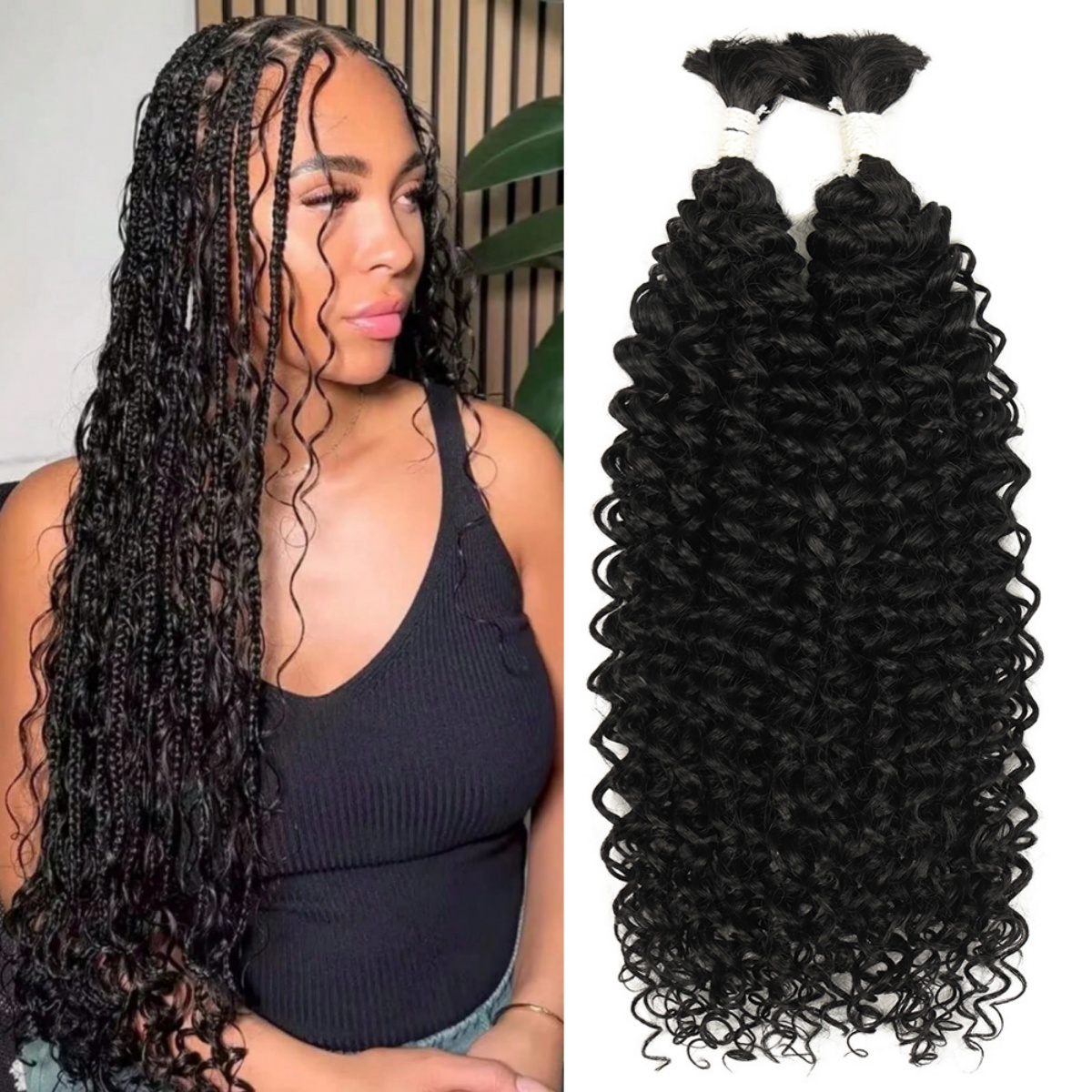 2 Piezas de Cabello Sintético Rizado Afro de 30 Pulgadas para Trenzas Boho, Fibra Orgánica sin Trama para Trenzar