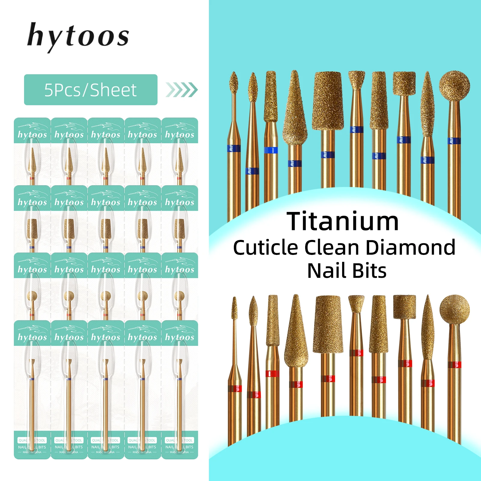 HYTOOS 5 stks/set Titanium Nail Boren Diamant Cuticle Clean Nail Bit Professionele Veiligheid Cuticle Dode Huid Nail Cleaner Tool