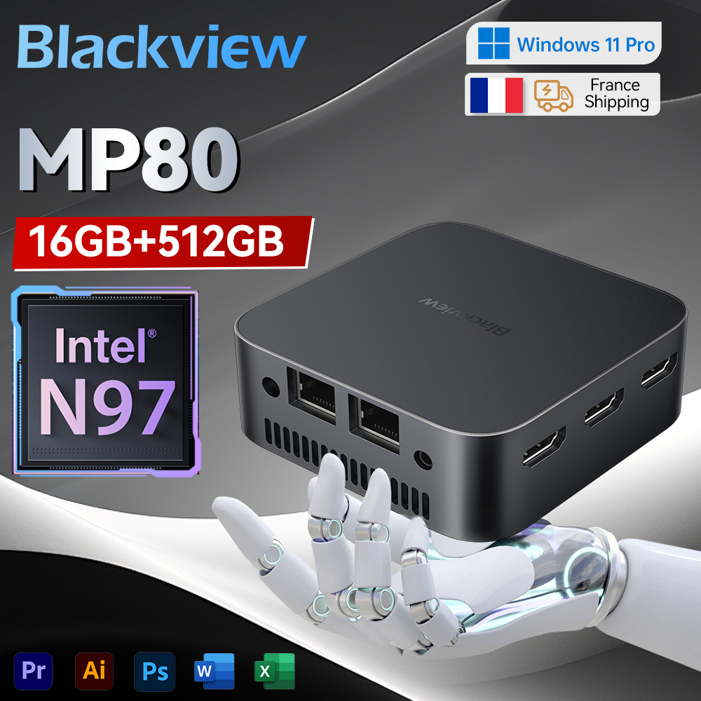 Mini PC Blackview MP80 12ª Gen Intel Alder Lake N97 WiFi 2.4/5G 16 GB DDR4 512 GB SSD Mini Ordenador de Escritorio 4K HD Windows 11 Pro