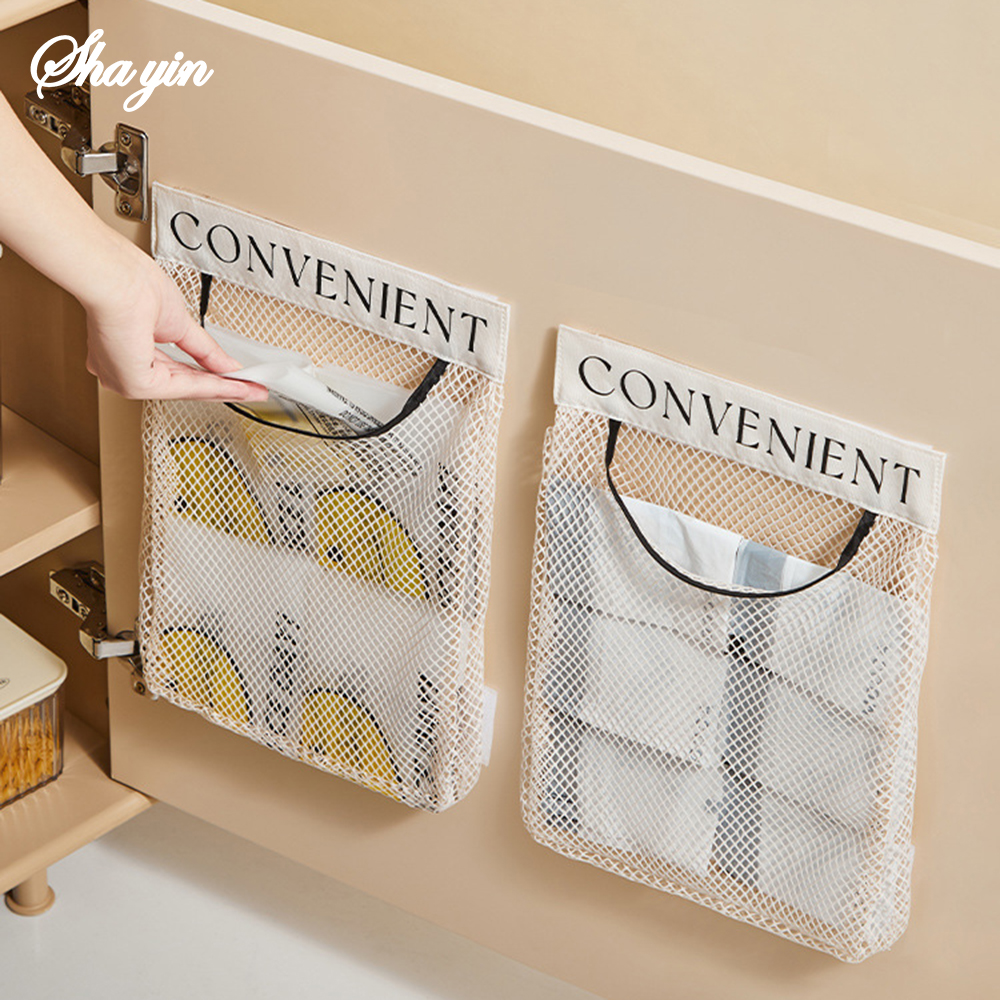 Bolsa de almacenamiento de malla colgante de gran capacidad montada en la pared, bolsa de basura de cocina, organizador de red, herramienta de almacenamiento de cocina, 1-3 uds.