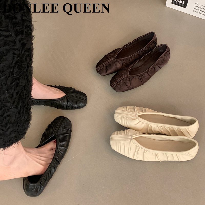 Mulheres ballet apartamentos sapatos 2026 novo confortável plissado mocassins feminino rasa macio bailarina sapatos femininos versátil moda mujer