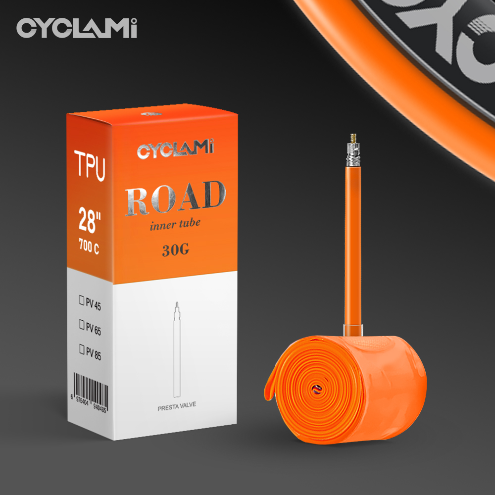 Neue Version CYCLAMI Ultraleichter TPU-Fahrradschlauch 700c 18 23 25 28 30 32c Rennrad 45 mm 65 mm 85 mm französisches Ventil Radfahren