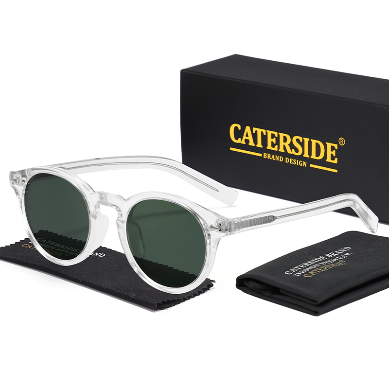 CATERSIDE Occhiali da Sole Polarizzati da Uomo alla Moda, Montatura Rotonda in TR-90, Lenti TAC, Occhiali da Sole da Donna per Viaggi, Attività all'Aperto e Feste