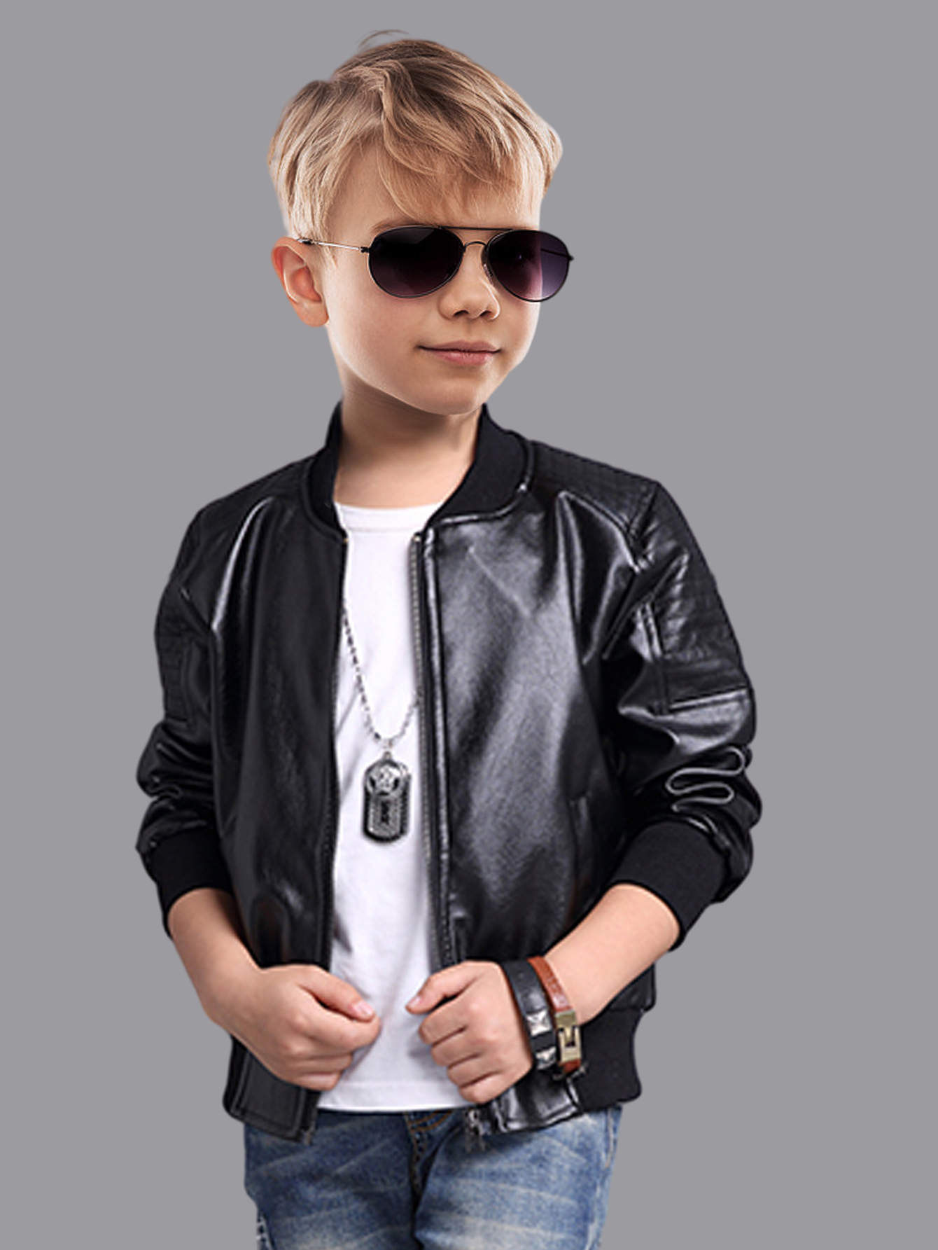 Ropa infantil para niños, chaqueta de cuero sintético para niños mayores, chaqueta estilo motociclista para primavera y otoño, chaqueta de béisbol negra, chaqueta de cuero sintético color chocolate, chaqueta para otoño e invierno
