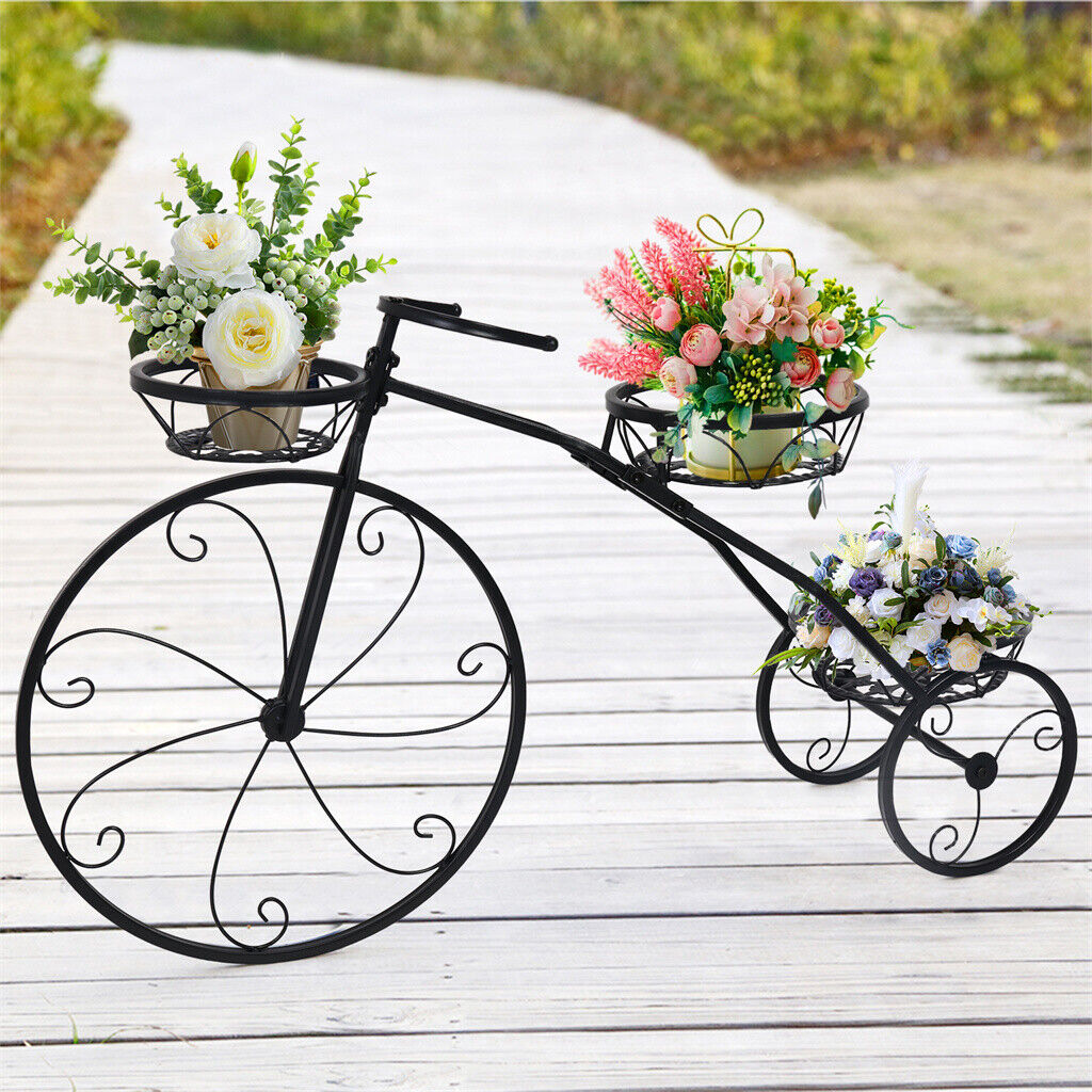 Support à plantes en métal en forme de vélo à 3 niveaux, porte-pot de fleurs pour la maison, le jardin, le patio, étagère d'organisation