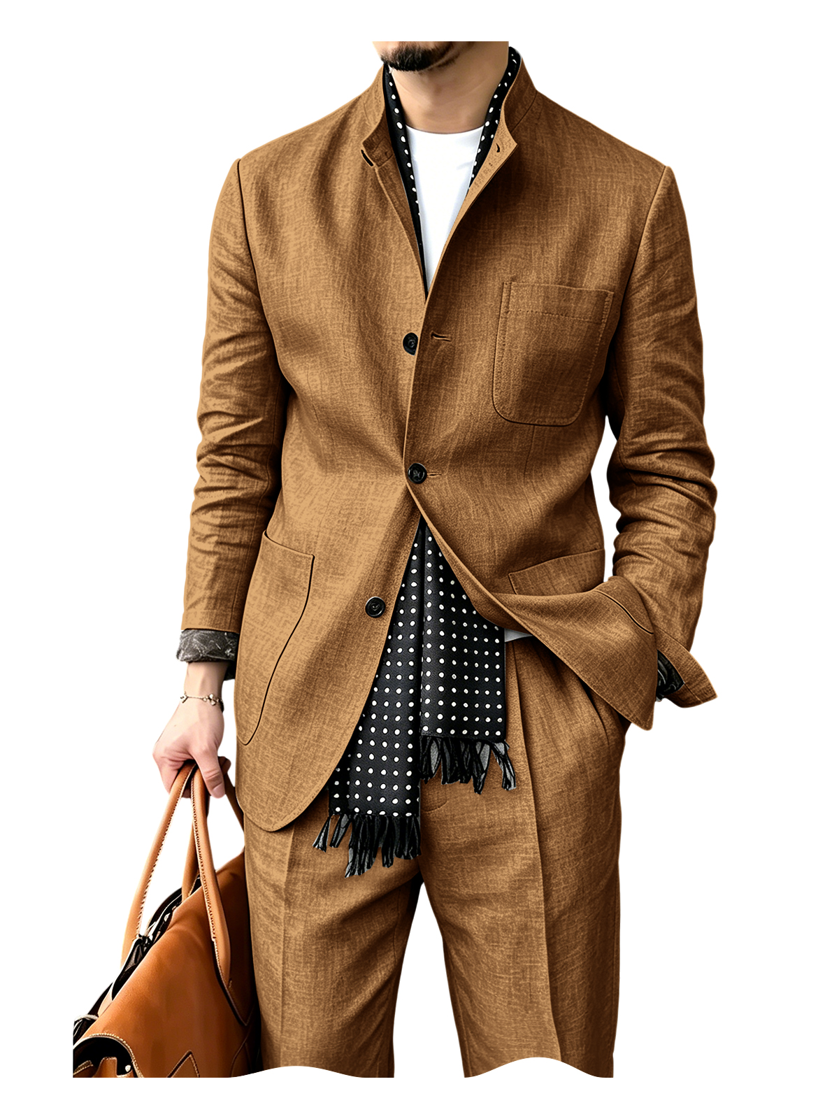 Men's2 Piece Suit Set Stand Collar Three Button Breathable Casual Blazer Pants For Business Daily Wear Summer
