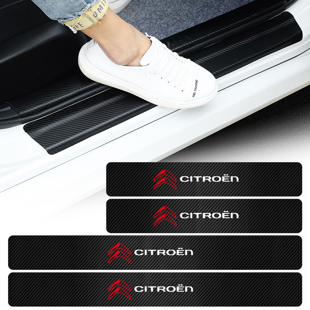 Pegatina de protección para el alféizar de la puerta del coche, pegatina de fibra de carbono antiarañazos para Citroen C1, C2, C3, C4, C4L, VTS, piezas, C-ELYSEE, 4 C3-XR