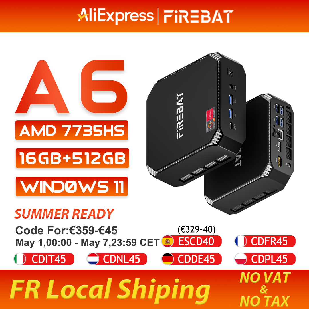 FIREBAT MINI PC A6 AMD Ryzen 7 7735HS 16GB DDR5 RAM 512GB SSD WIFI6 BT5.2 Windows 11 Tragbarer Desktop MINI-PC Gaming-Computer