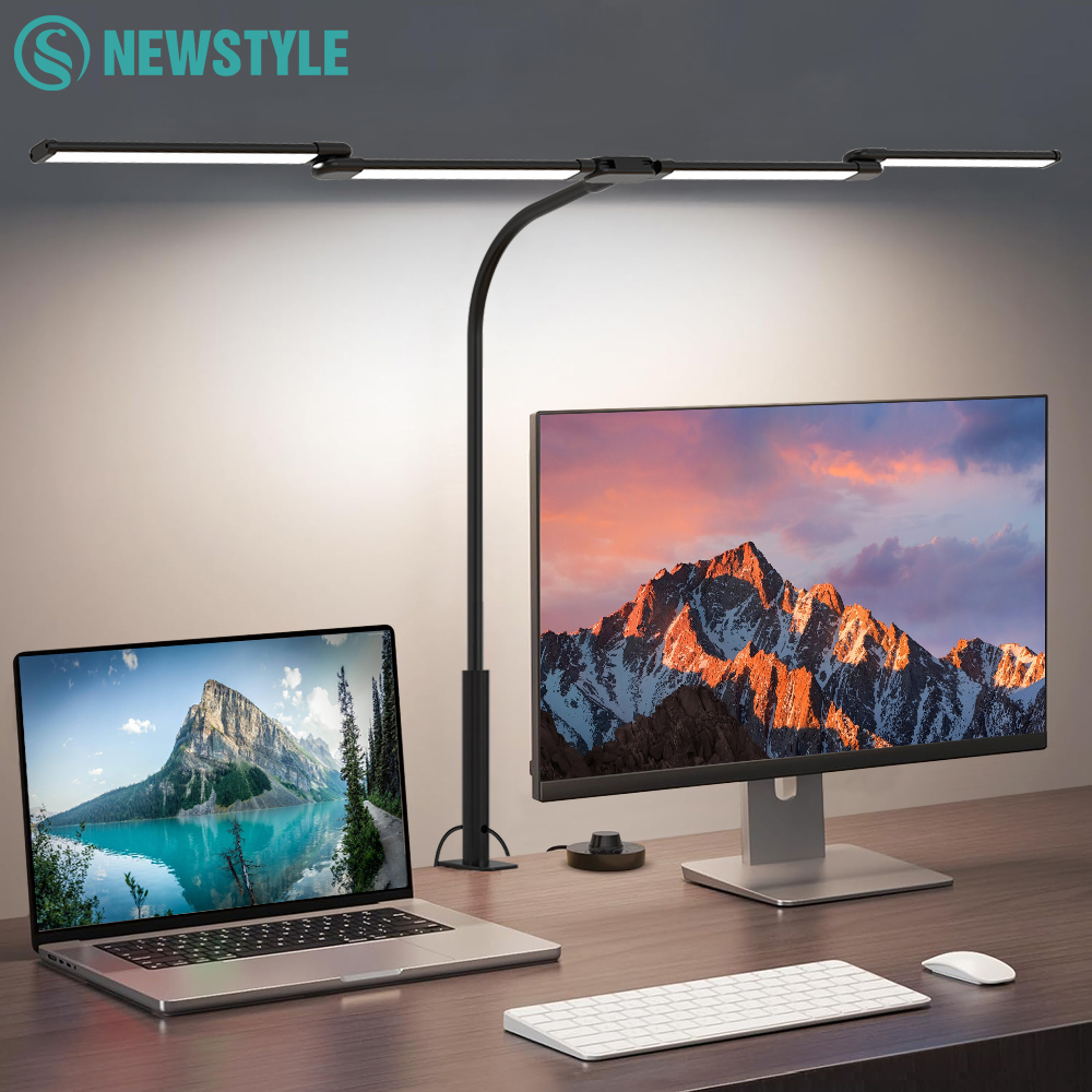 LED-Schreibtischlampe, ultrahell, augenschonend, 24 W, stufenloses Dimmen, flexibler Schwanenhals, aufsteckbare Schreibtischlampe für Büro, Architekten, PC-Bildschirmlampe