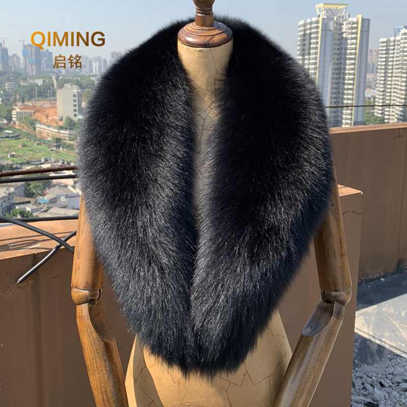 Colarinho de pele raposa real para mulheres e homens, cachecol natural, xale preto, colarinho, aquecedor de pescoço, lenços luxuosos, inverno