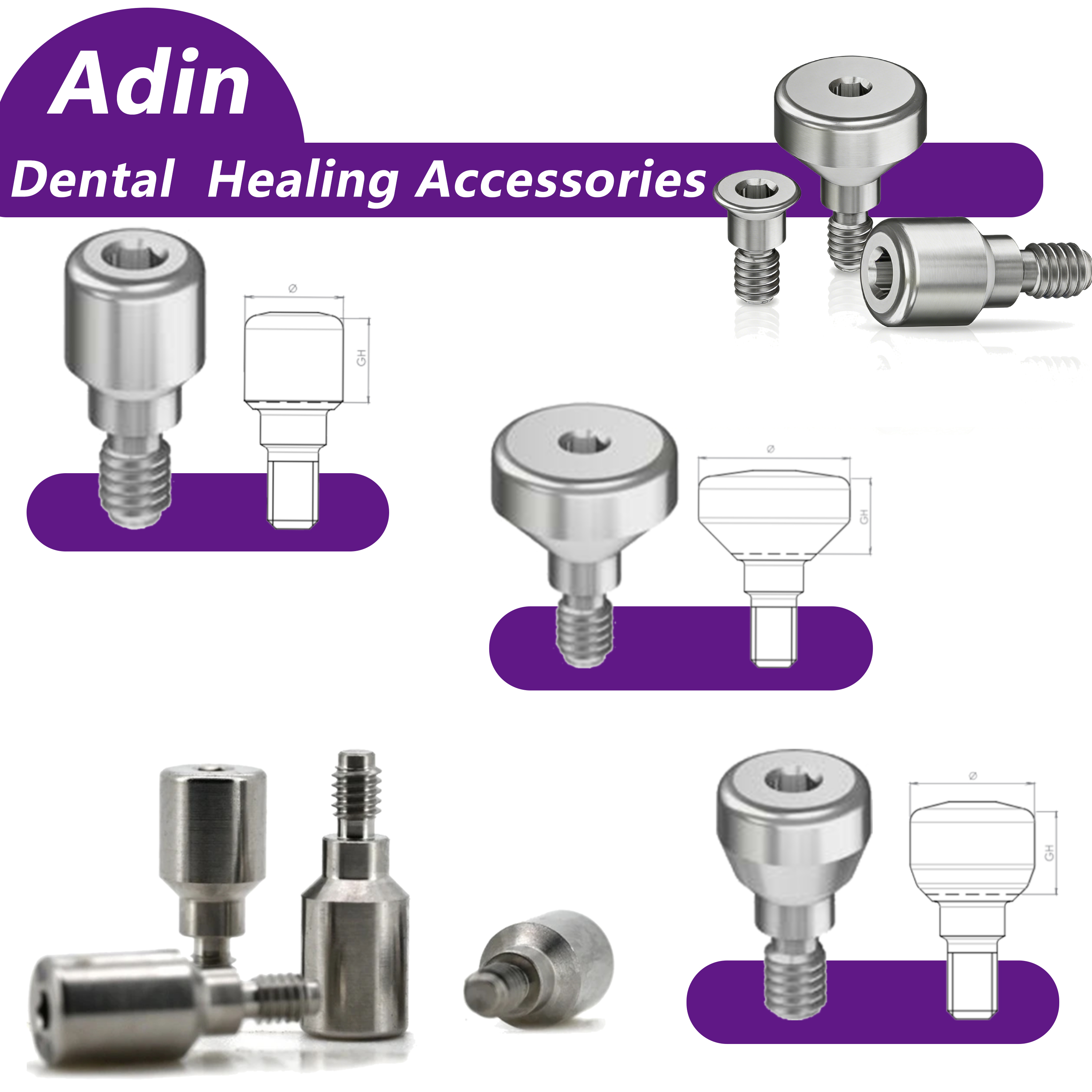 อุปกรณ์ปิดแผลสำหรับรากฟันเทียม Adin พร้อมสกรูปิดแผลและแท่งถ่ายโอน  อุปกรณ์เสริมทางทันตกรรม
