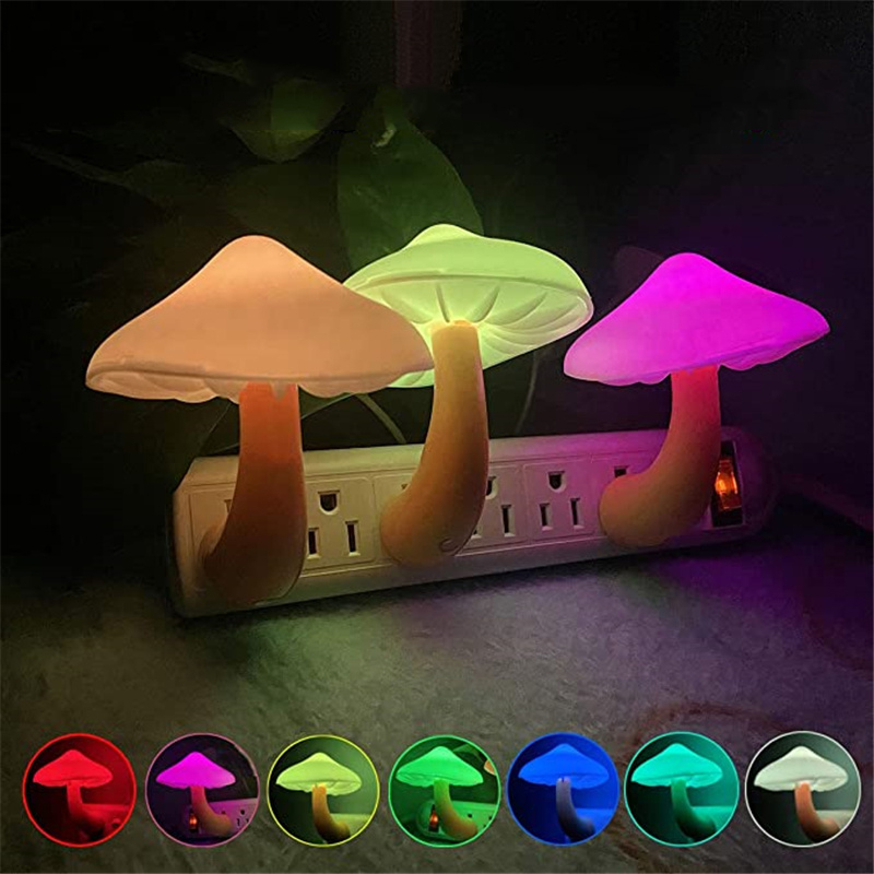 Luces LED de noche con forma de seta, Sensor automático, decoración para dormitorio, lámparas de pared, Sensor de control de luz, luz para dormitorio
