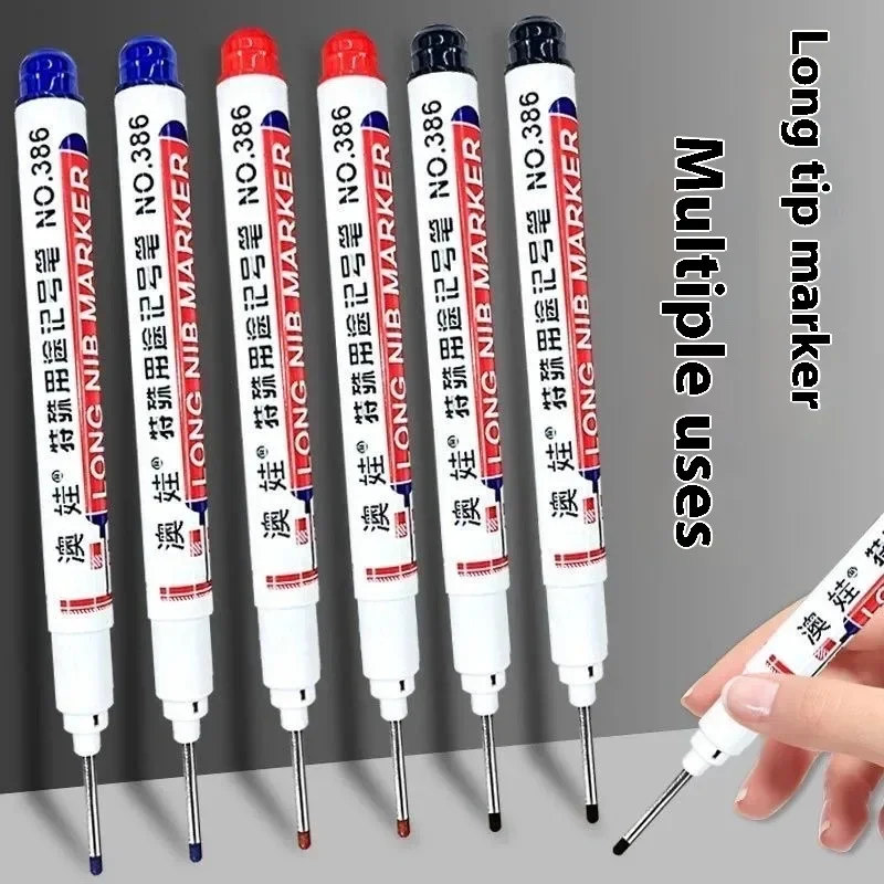 Marqueurs à tête longue étanches, stylo marqueur pour trous profonds pour charpentier en métal, encre rouge/noir/bleu/vert, outils pour le travail du bois, 4/12 pièces