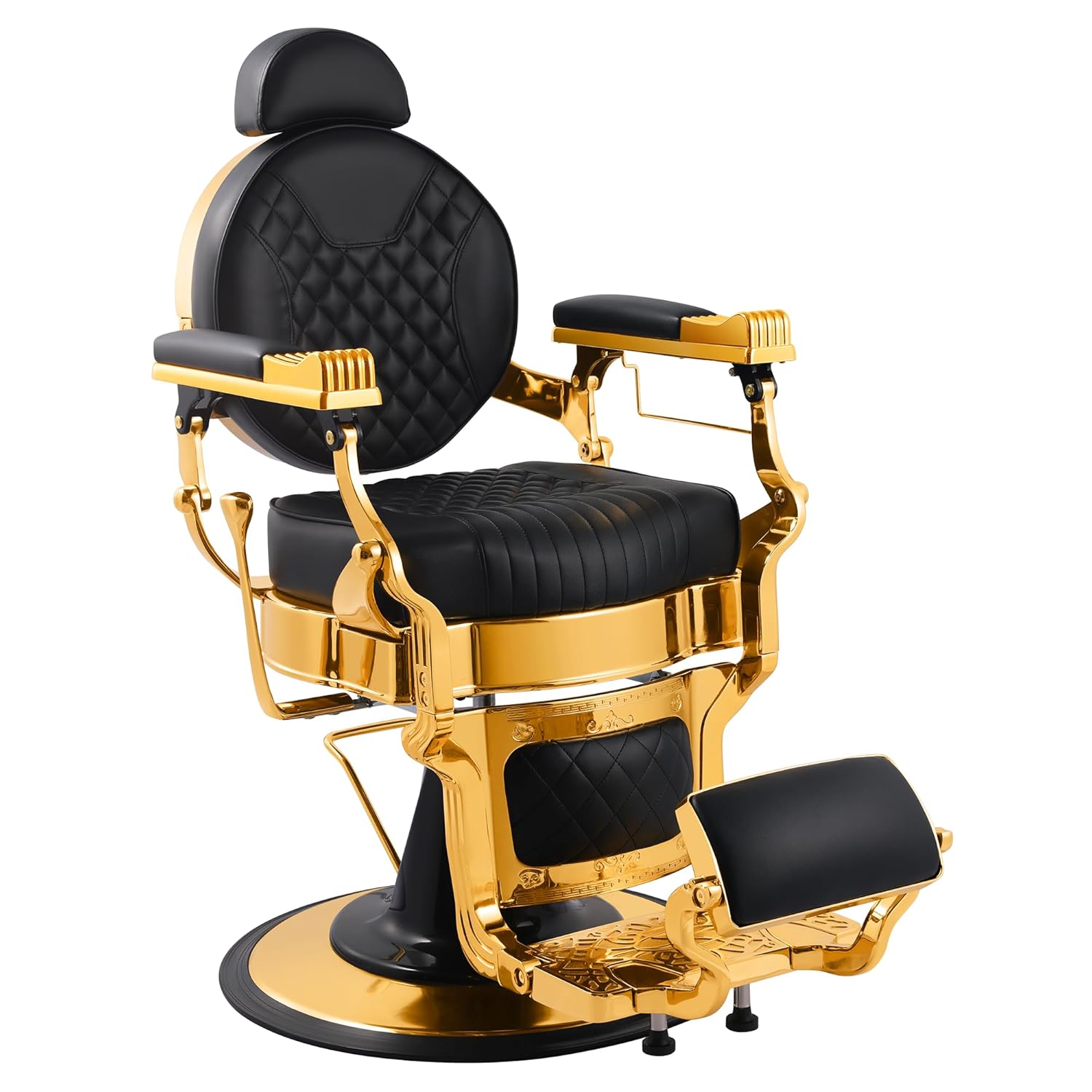 Vintage Barber Chair Reclining Black Gold,Heavy-Duty Barbershop Chair,Retro Styling Hair Salon Chair, 550 lbs, Customized