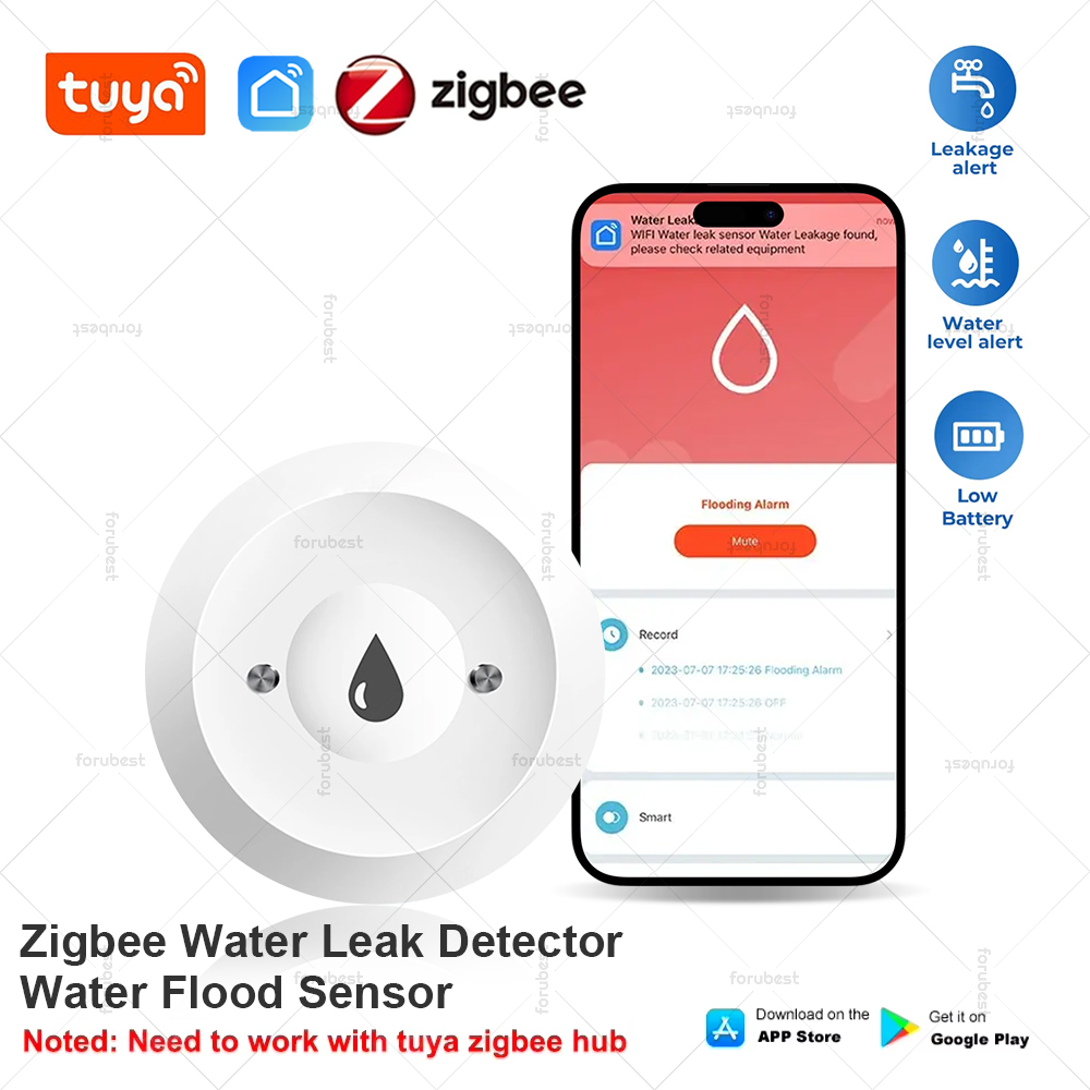 Умный датчик воды Tuya ZigBee, детектор утечки, сигнализация об утечке воды, работает с Smart Life, шлюз Zigbee, домашний помощник