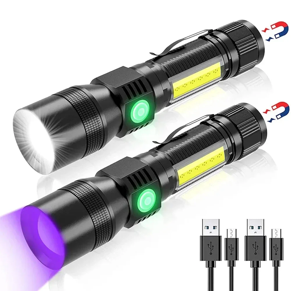 UV-Licht und starkes Licht, Taschenlampe, USB wiederaufladbar, Camping-Laterne, Haustiere, Urinflecken, schwarzes Licht, LED-UV-Taschenlampe