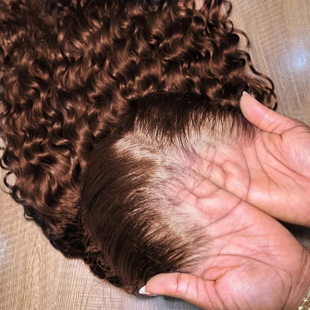 Perruques en cheveux humains brun chocolat 13x4 Deep Wave, perruque frontale HD en dentelle, 32 34 pouces, vietnamienne 4 #   Perruques Lace Frontal Bouclées Marron 13x6 avec Dentelle Transparente