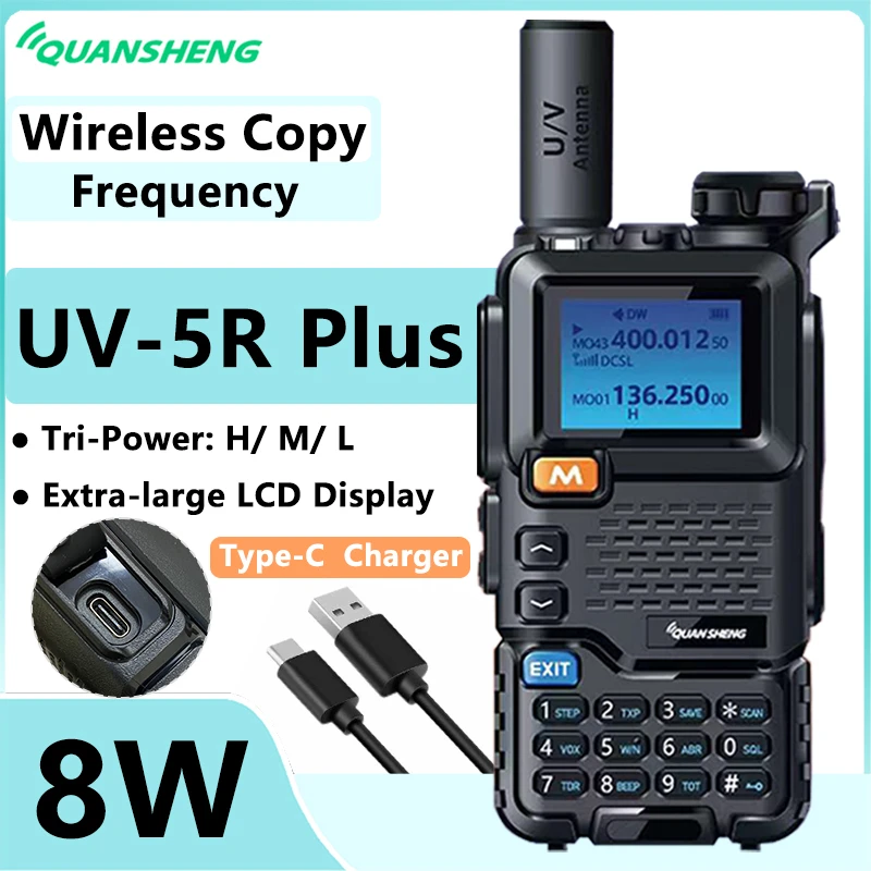 Quansheng UV 5R Plus UHF VHF Walkie Talkie comunicación Fm estación de Radio bidireccional tipo C juego inalámbrico receptor de jamón K5 de largo alcance