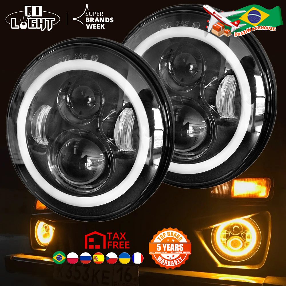 CO LIGHT-faro Led de 7 pulgadas H4 DRL, faros redondos de 7 pulgadas con ojo de Ángel amarillo y blanco para Jeep Wrangler Lada Niva 4x4 50W 30W