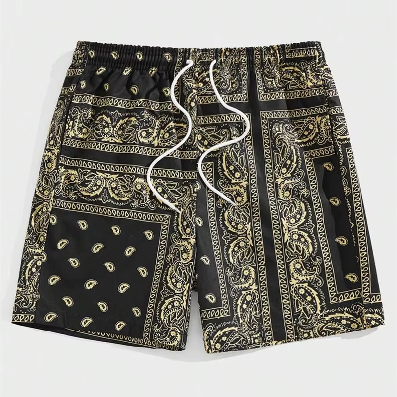 Summer Men Retro Perris Pattern Drawstring Board Shorts Hawaii Casual Beach Swim Trunks Sea Vacation Surf Shorts big size S-6XL