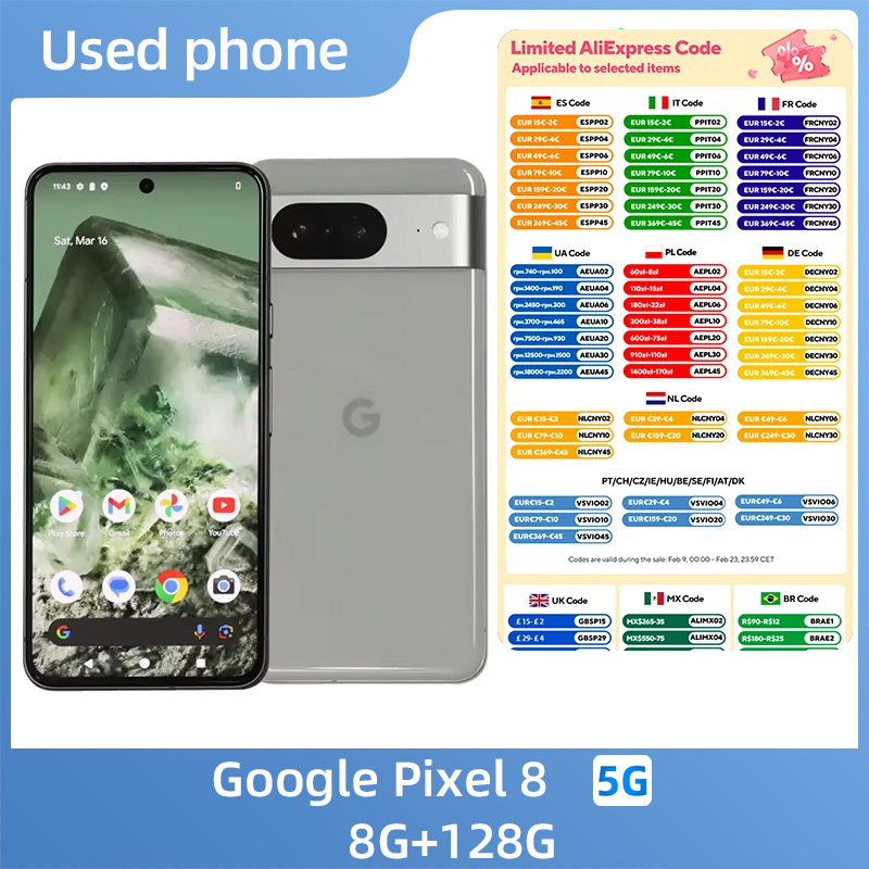 2023 Original Google Pixel 8 8GB RAM 128GB ROM 5G Google Tensor G3 IP68 กันน้ํา 4575MAhแบตเตอรี่NFCสนับสนุนGoogle Play