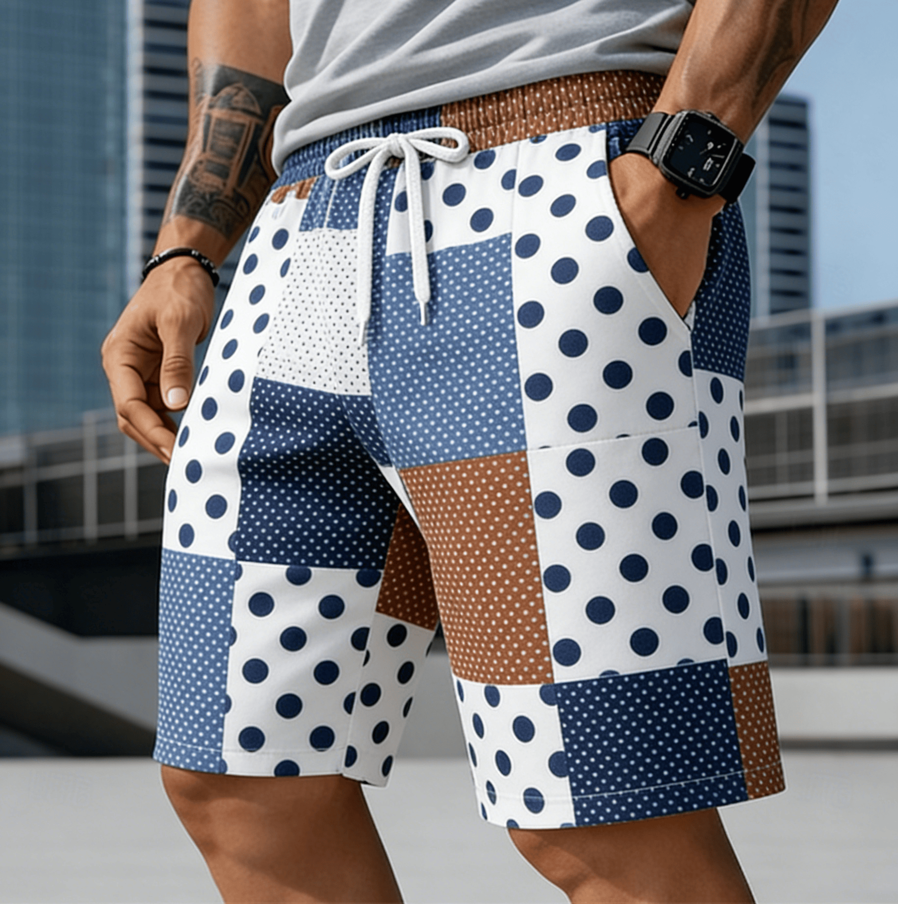 Pantalones cortos retro geniales con estampado de lunares para hombre, pantalones holgados informales para primavera y verano, pantalones para la playa