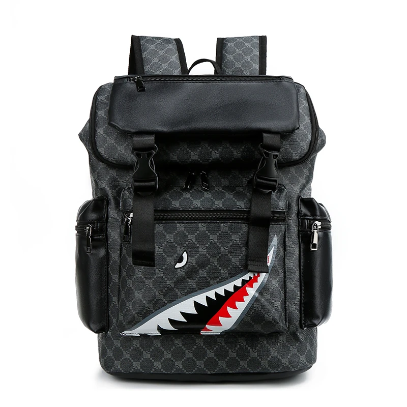 Nieuwe PU-leren rugzak met haai-geïnspireerd ontwerp voor studenten en reizigers mochilas de hombre messenger bag