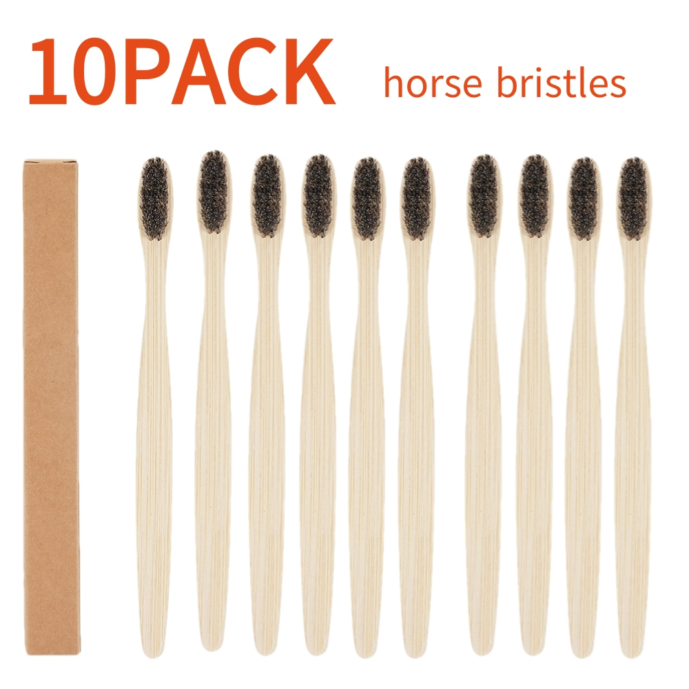 10pcs Bamboo Toothbrushes with Horse Bristles Eco-friendly Wooden Toothbrush with individually package