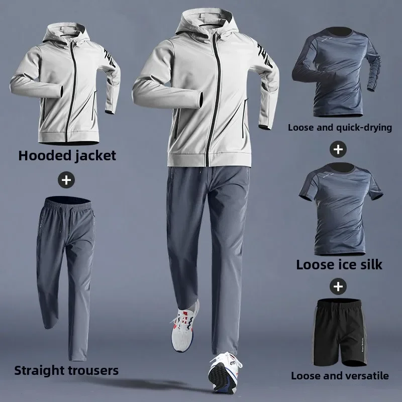 Herren-Sportbekleidung, 5-teiliges Set, schnell trocknende Kleidung, Laufen, Radfahren, Jacke, Frühling, Outdoor, Fitness, Freizeit, Herrenbekleidung, Sportanzüge